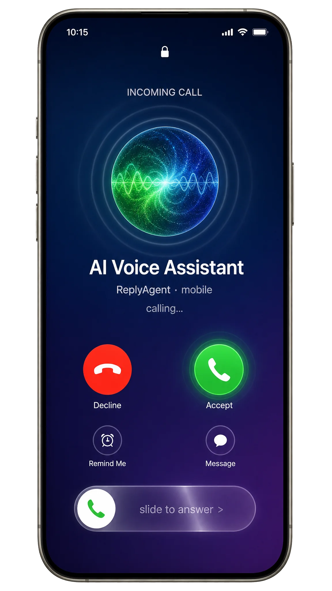 AI Voice Assistant incoming call mockup