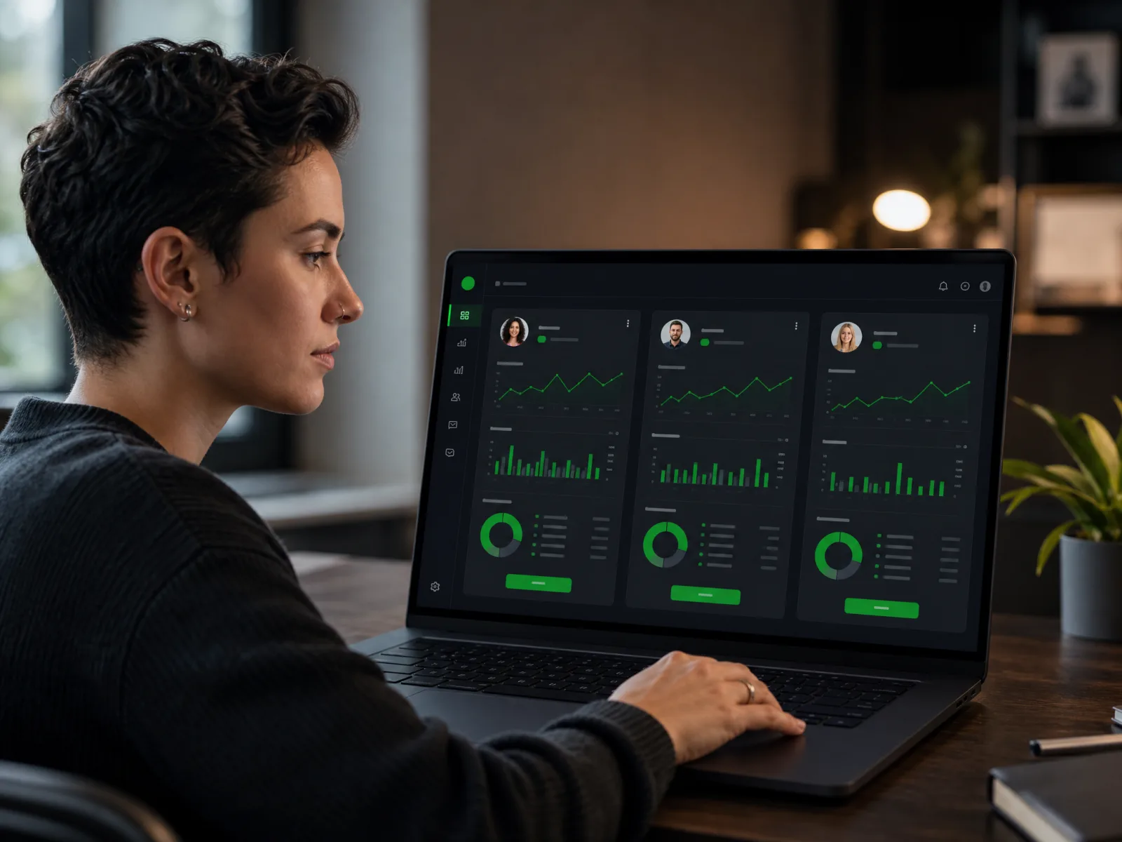 Ilustración o foto de un operador de agencia con un dashboard multi-cliente visible. /images/agency-manager.svg sirve de fallback.